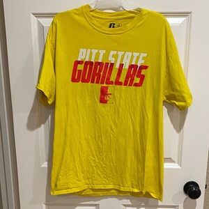 Russell Athletic Yellow Pitt State Gorillas Tee with Red and White Graphic